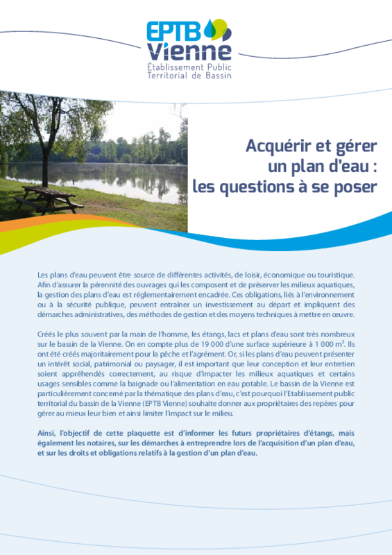 Acquérir et gérer un plan d'eau : les questions à se poser - application/pdf