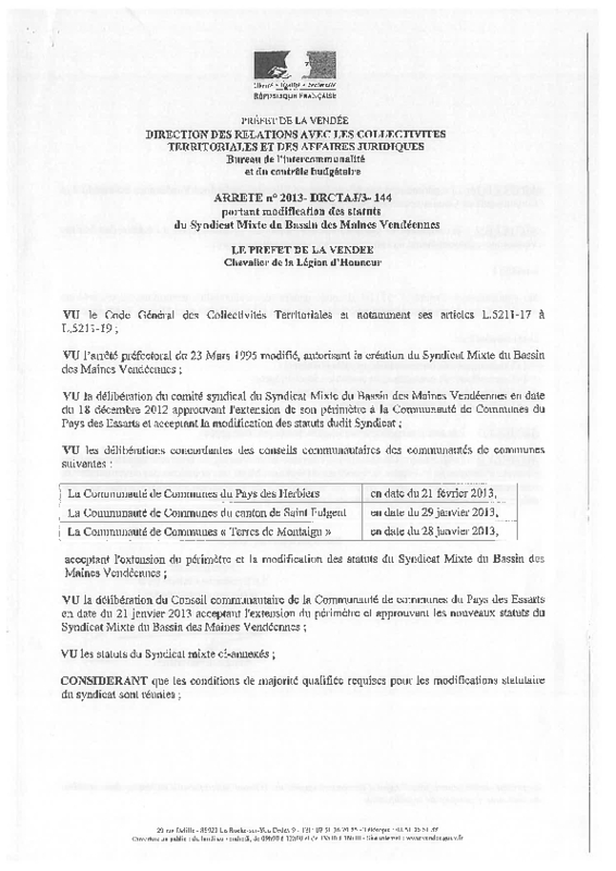 Statuts du syndicat mixte des Maines vendéennes - application/pdf