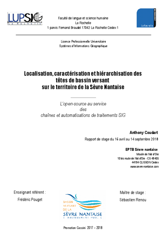 Localisation, caractérisation et hiérarchisation des têtes de bassin versant sur le territoire de la Sèvre Nantaise - application/pdf