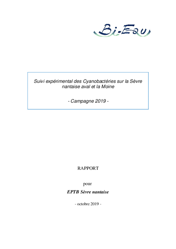Suivi expérimental des Cyanobactéries sur la Sèvre nantaise aval et la Moine Campagne 2019 - application/pdf