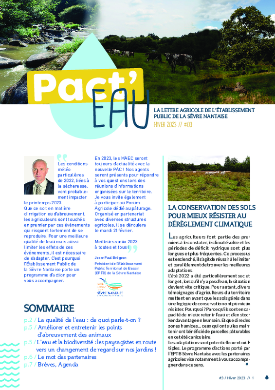 La lettre agricole PACT'EAU de l'EPTB Sèvre Nantaise - Numéro 3, Hiver 2023 - application/pdf