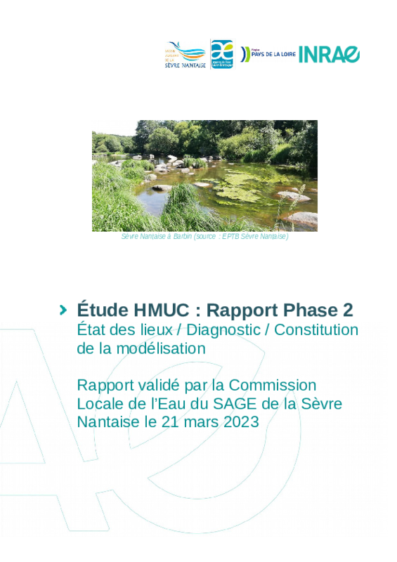 Étude HMUC : Rapport Phase 2 - État des lieux / Diagnostic / Constitution de la modélisation - Rapport validé par la Commission Locale de l'Eau du SAGE de la Sèvre Nantaise le 21 mars 2023 - application/pdf