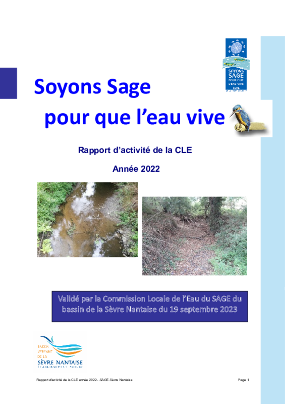 Rapport d'activité 2022 de la Commission Locale de l'Eau (CLE) du SAGE de la Sèvre Nantaise - application/pdf