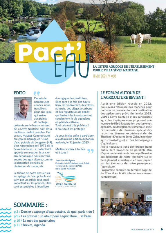 PACT'EAU - La lettre agricole de l'EPTB Sèvre Nantaise - Numéro 5, Hiver 2024 - application/pdf