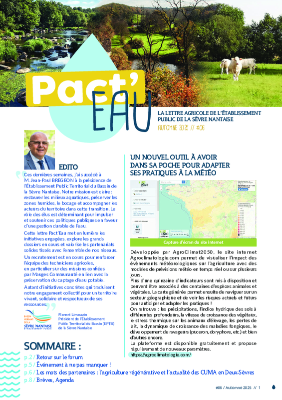 PACT'EAU - La lettre agricole de l'EPTB S&egrave;vre Nantaise - Num&eacute;ro 6, Hiver 2025 - application/pdf